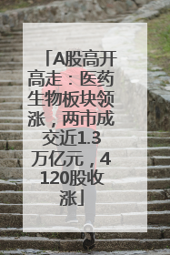 A股高开高走：医药生物板块领涨，两市成交近1.3万亿元，4120股收涨